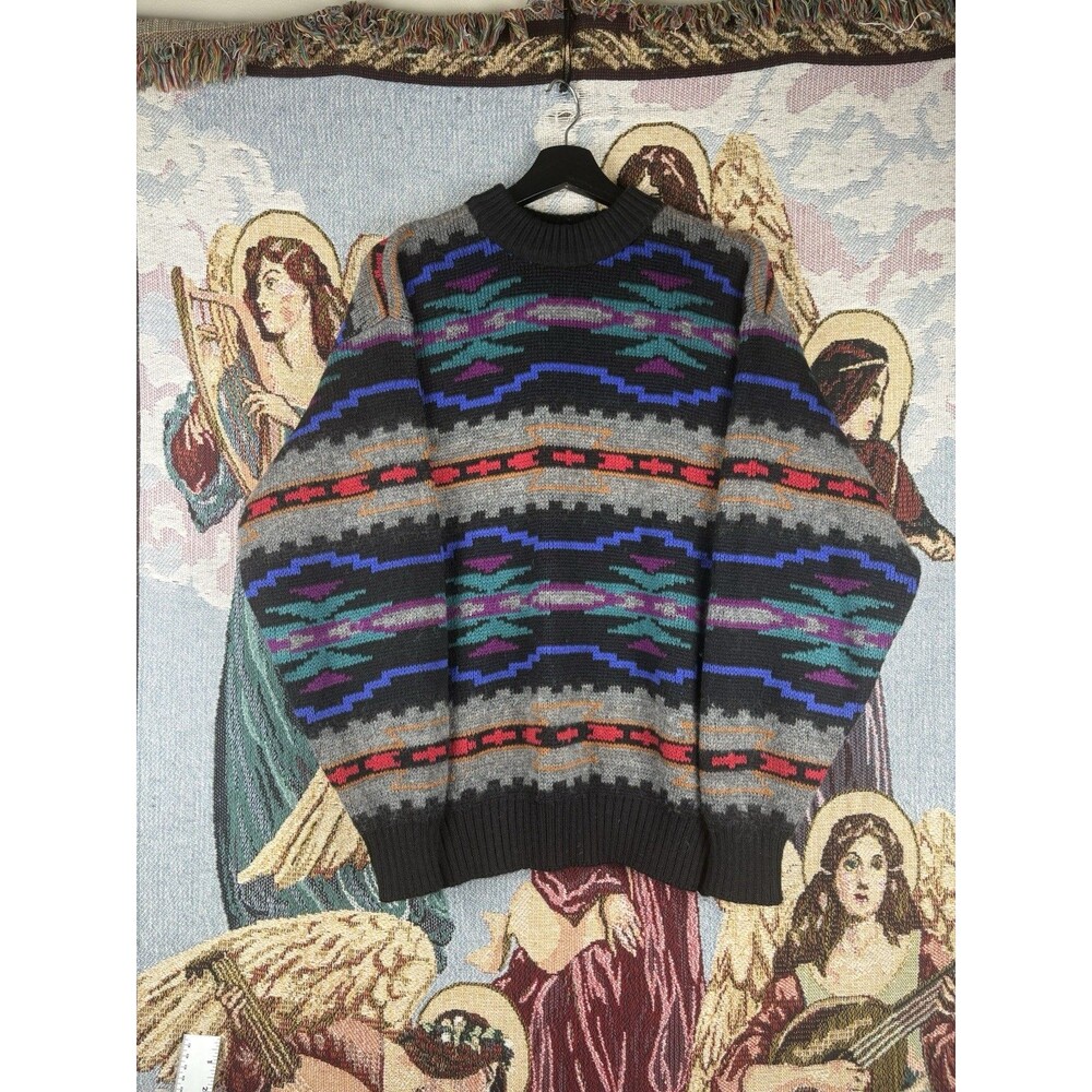 Vintage Alps Wool Sweater Mens Medium Knit Multicolor Pullover Cottagecore